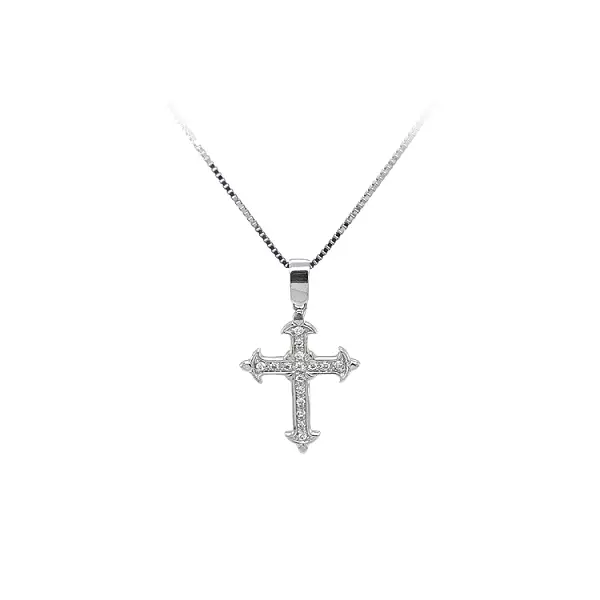 Anhänger Kreuz mit Zirkonen aus Weißgold