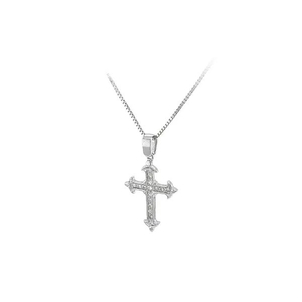 Anhänger Kreuz mit Zirkonen aus Weißgold