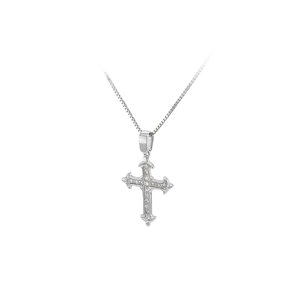 Anhänger Kreuz mit Zirkonen aus Weißgold