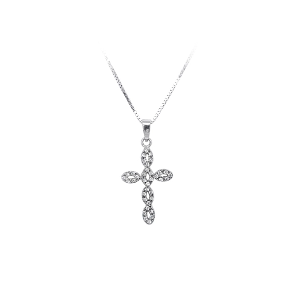 Anhänger Kreuz mit Zirkonen aus Weißgold