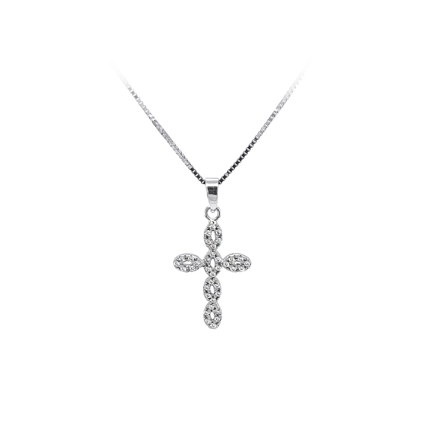 Anhänger Kreuz mit Zirkonen aus Weißgold