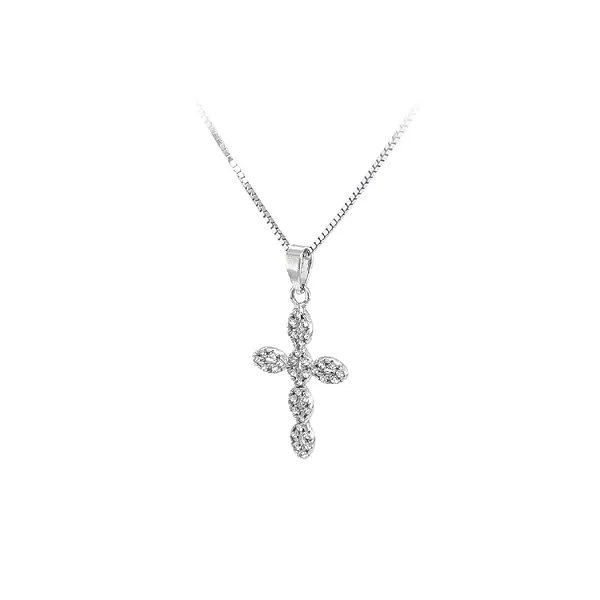 Anhänger Kreuz mit Zirkonen aus Weißgold