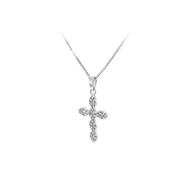 Anhänger Kreuz mit Zirkonen aus Weißgold