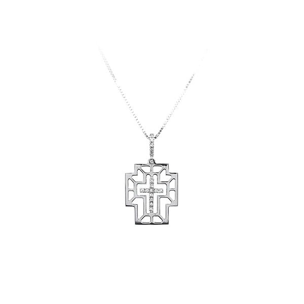 Anhänger Kreuz mit Zirkonen aus Weißgold