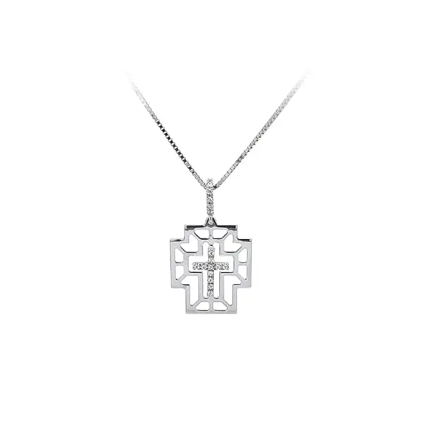 Anhänger Kreuz mit Zirkonen aus Weißgold