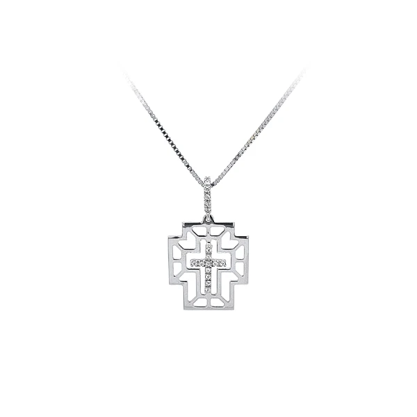 Anhänger Kreuz mit Zirkonen aus Weißgold