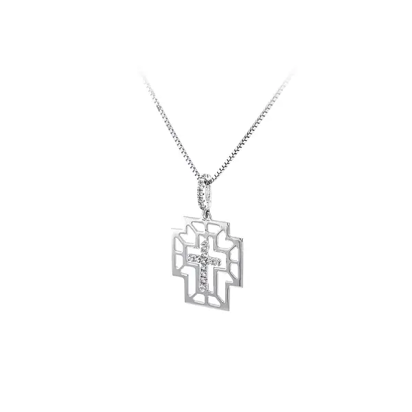 Anhänger Kreuz mit Zirkonen aus Weißgold