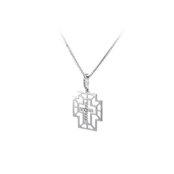 Anhänger Kreuz mit Zirkonen aus Weißgold