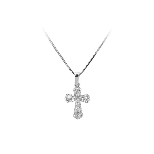 Anhänger Kreuz mit Zirkonen aus Weißgold