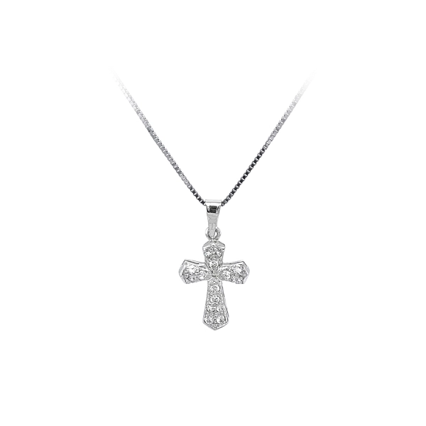 Anhänger Kreuz mit Zirkonen aus Weißgold