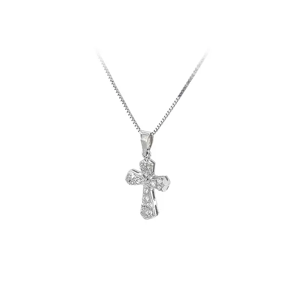 Anhänger Kreuz mit Zirkonen aus Weißgold
