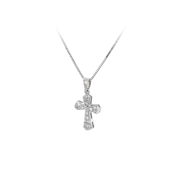 Anhänger Kreuz mit Zirkonen aus Weißgold