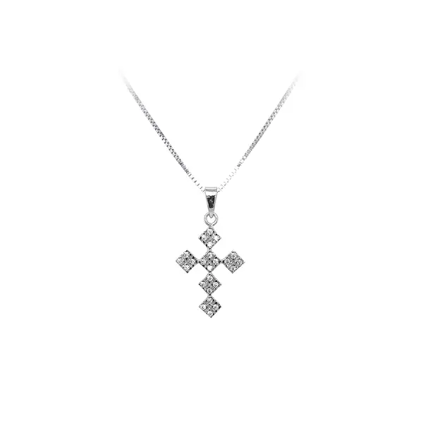 Anhänger Kreuz mit Zirkonen aus Weißgold