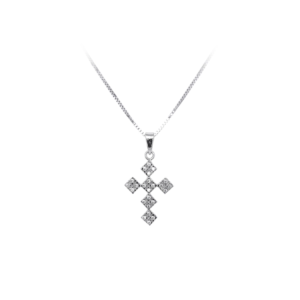 Anhänger Kreuz mit Zirkonen aus Weißgold