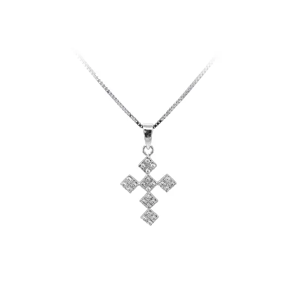 Anhänger Kreuz mit Zirkonen aus Weißgold