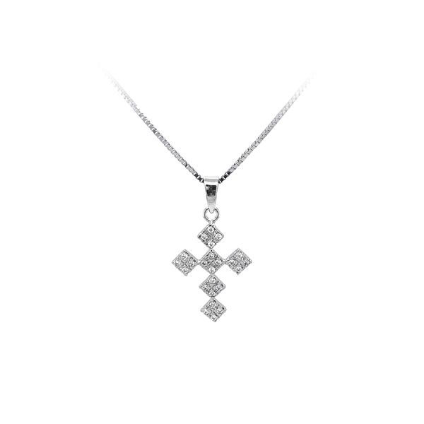 Anhänger Kreuz mit Zirkonen aus Weißgold