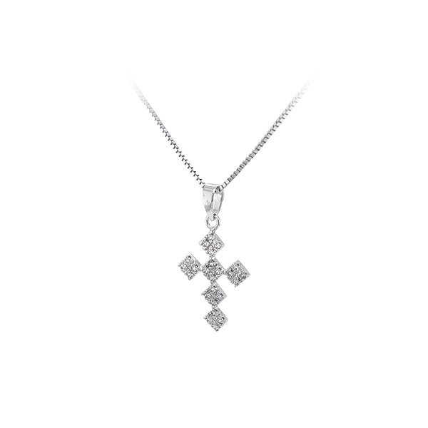 Anhänger Kreuz mit Zirkonen aus Weißgold