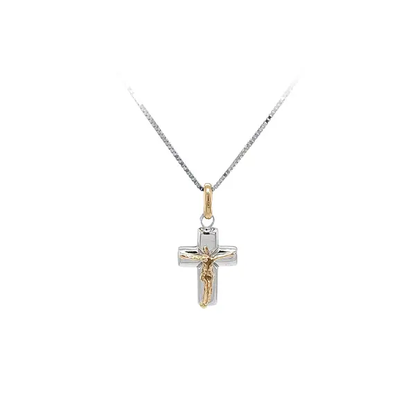 Anhänger Kreuz mit Jesus Christus aus kombiniertem Gold