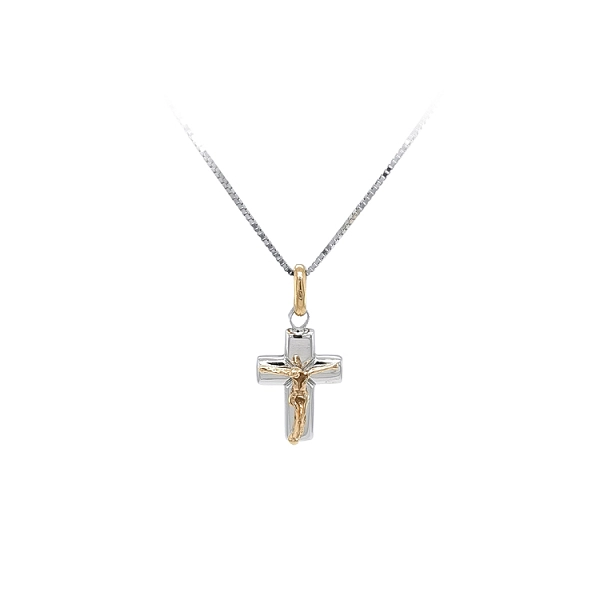 Anhänger Kreuz mit Jesus Christus aus kombiniertem Gold