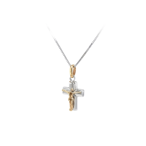 Anhänger Kreuz mit Jesus Christus aus kombiniertem Gold