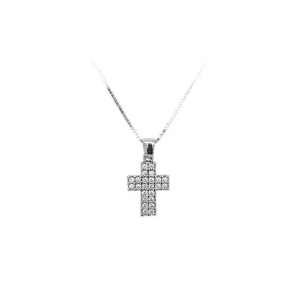 Anhänger Kreuz mit Zirkonen aus Weißgold