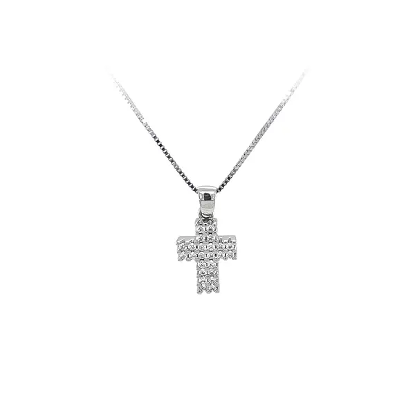 Anhänger Kreuz mit Zirkonen aus Weißgold