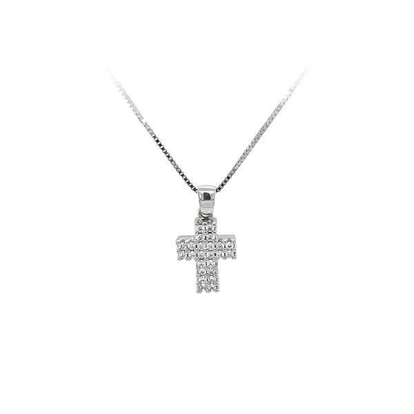 Anhänger Kreuz mit Zirkonen aus Weißgold