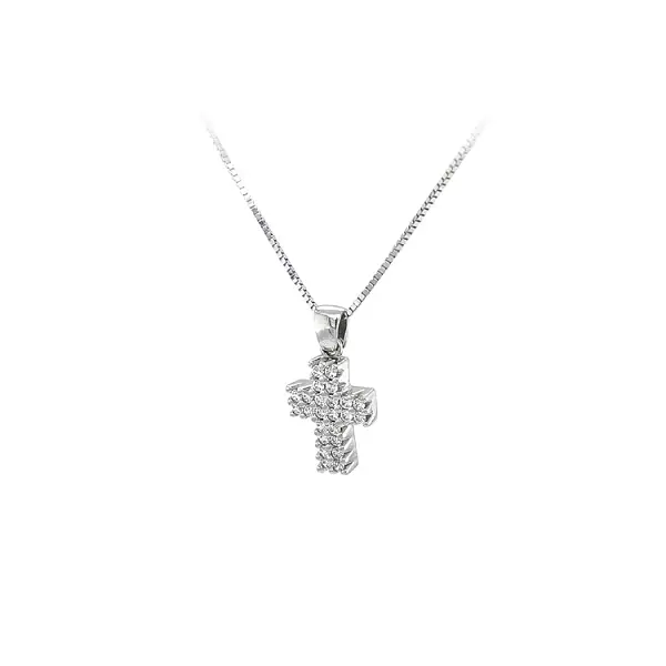 Anhänger Kreuz mit Zirkonen aus Weißgold