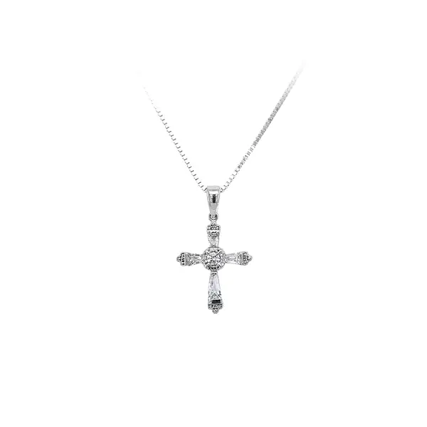 Anhänger Kreuz mit Zirkonen aus Weißgold