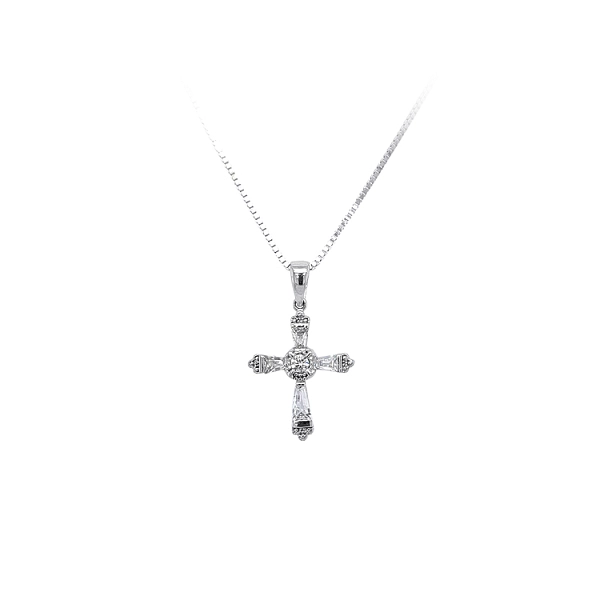 Anhänger Kreuz mit Zirkonen aus Weißgold