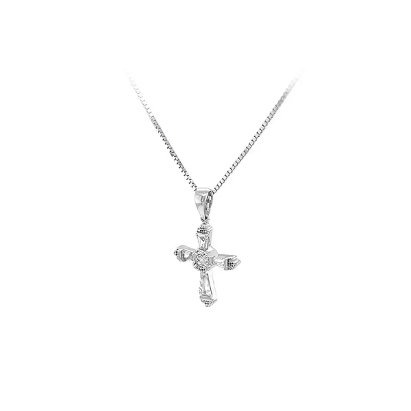 Anhänger Kreuz mit Zirkonen aus Weißgold