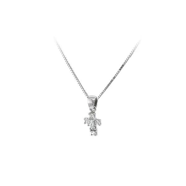 Anhänger Kreuz mit Zirkonen aus Weißgold
