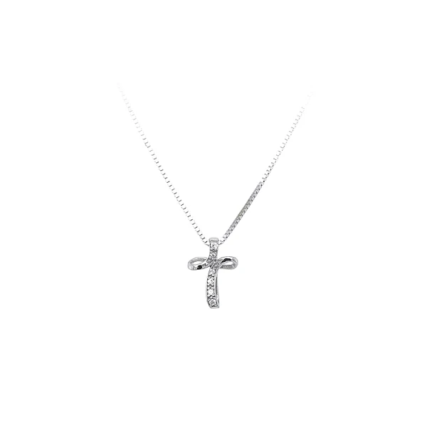 Anhänger Kreuz mit Zirkonen aus Weißgold