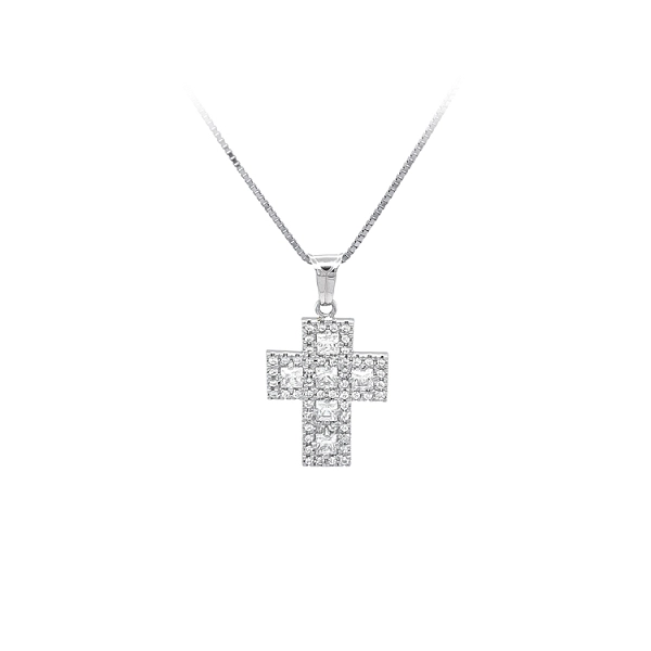 Kreuz mit Zirkonen aus Weißgold