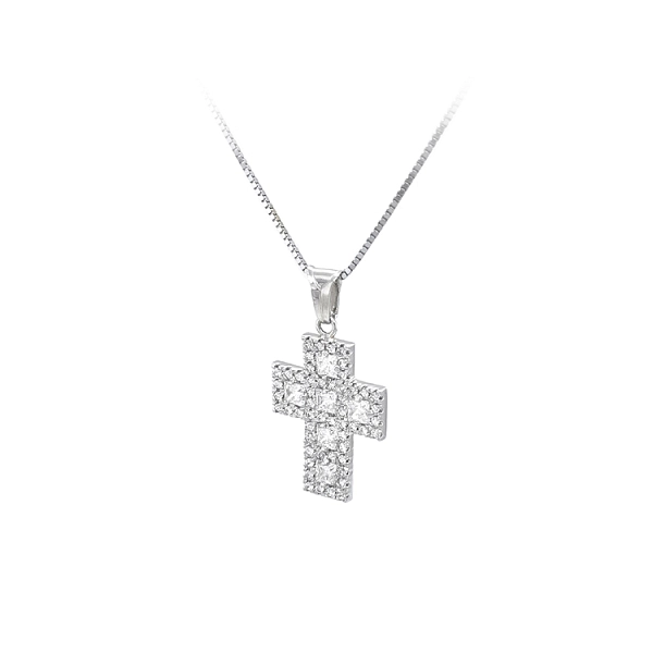 Kreuz mit Zirkonen aus Weißgold