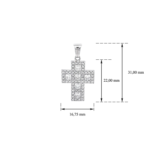 Kreuz mit Zirkonen aus Weißgold