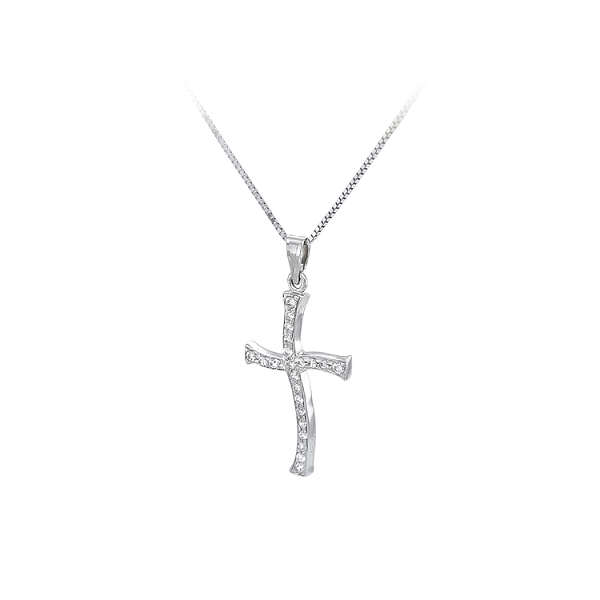 Kreuz aus Weißgold mit Zirkonen