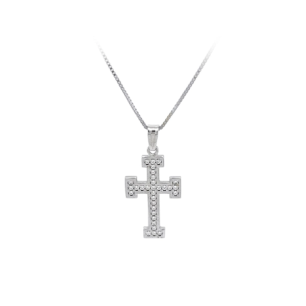 Kreuz mit Zirkonen aus Weißgold