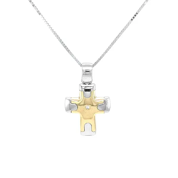 Goldenes Kreuz mit Zirkon aus kombiniertem Gold