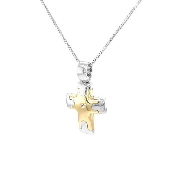 Goldenes Kreuz mit Zirkon aus kombiniertem Gold