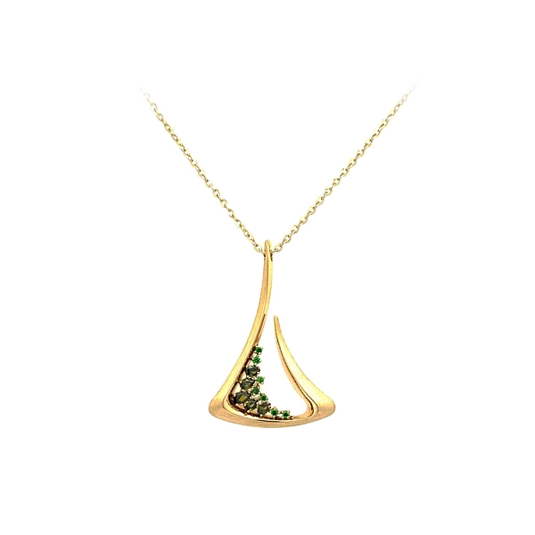 Gold-Anhänger mit grünen Steinen