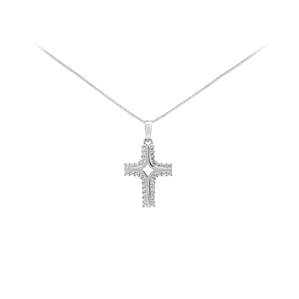 Anhänger Kreuz mit Zirkonen aus Weißgold