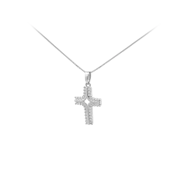 Anhänger Kreuz mit Zirkonen aus Weißgold