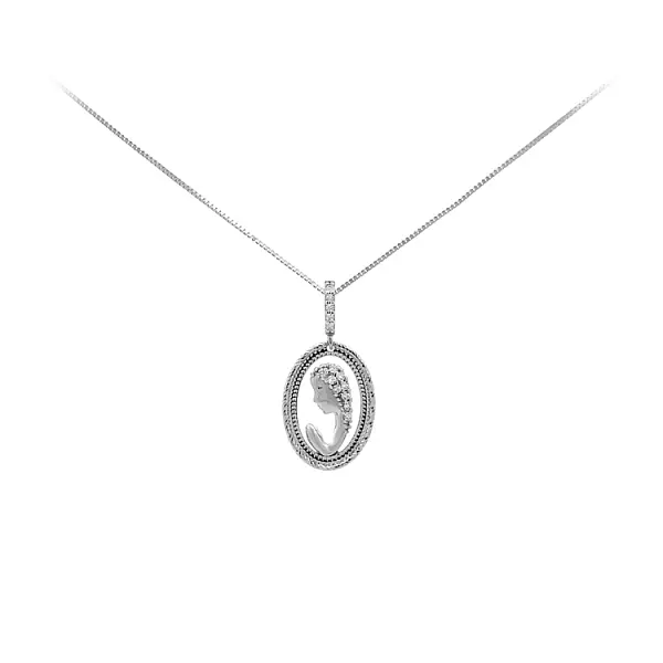 Anhänger Jungfrau Maria mit Zirkonen aus Weißgold