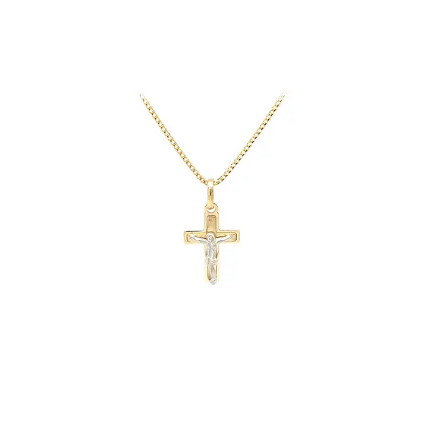 Anhänger Kreuz mit Jesus Christus aus kombiniertem Gold