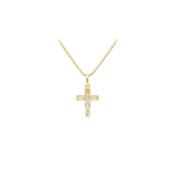 Anhänger Kreuz mit Jesus Christus aus kombiniertem Gold