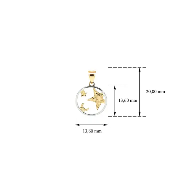 Stern und Mond-Anhänger aus kombiniertem Gold