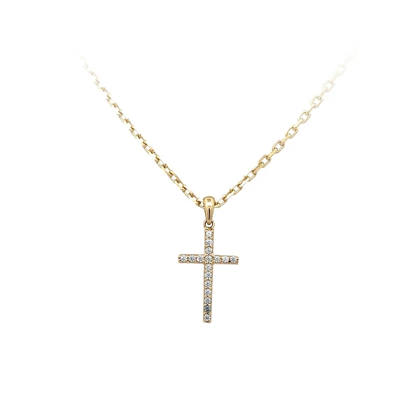 Doppelseitiges Goldkreuz mit schwarzen und weißen Zirkonen