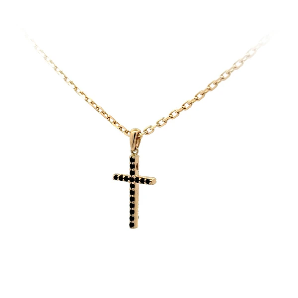 Doppelseitiges Goldkreuz mit schwarzen und weißen Zirkonen