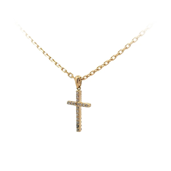 Doppelseitiges Goldkreuz mit schwarzen und weißen Zirkonen
